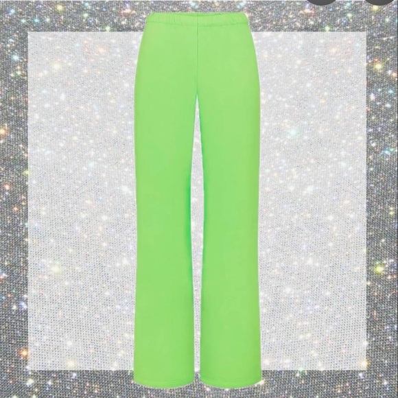 Neon Green Skims Lounge French Terry Like Wide Leg Drawstring Pants - Picture 2 of 7